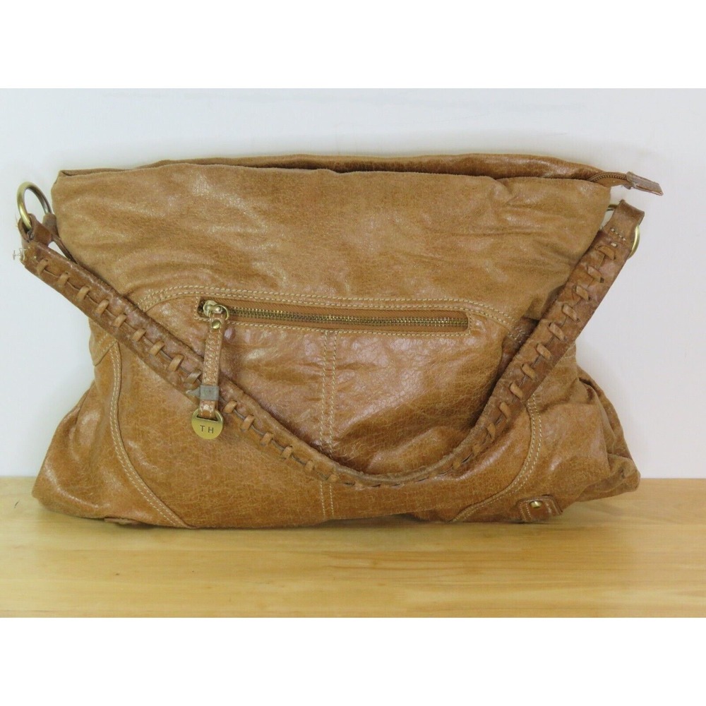 Tommy Hilfiger Brown Boho Leather Shoulder Bag Purse EUC Distressed Whipstitch